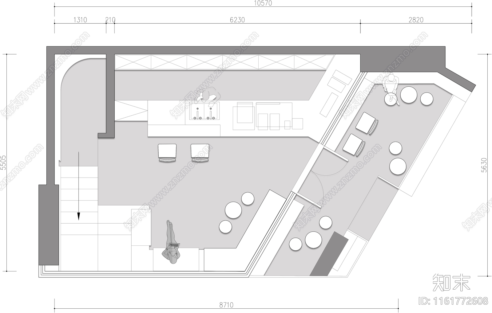 咖啡厅奶茶店餐饮店平面图施工图下载【ID:1161772608】