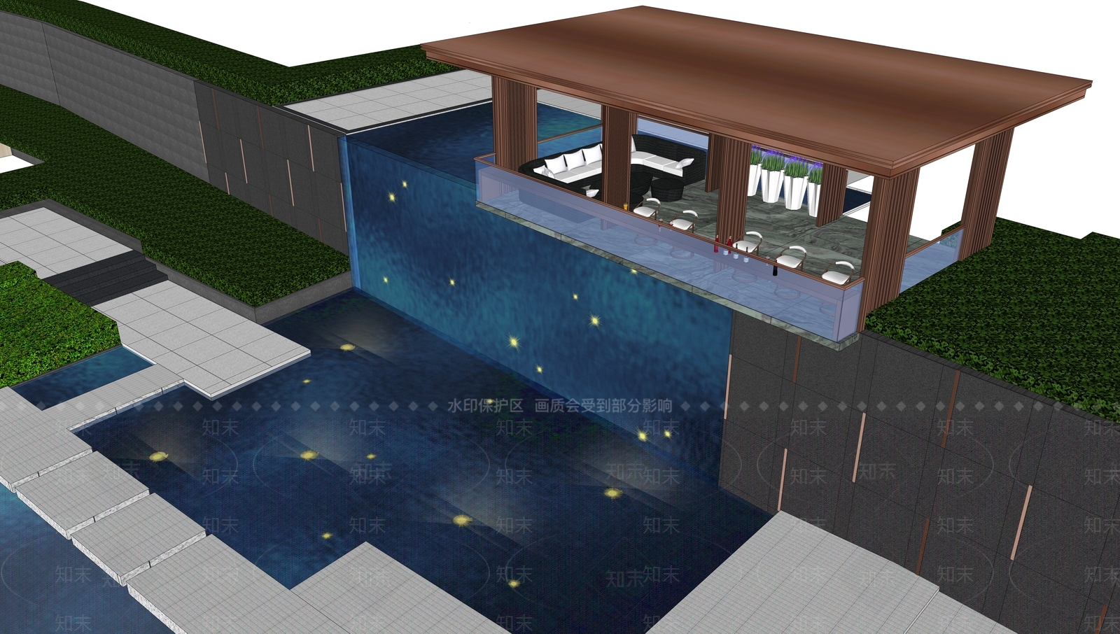 现代小区星空水池景观SU模型下载【ID:1161774680】