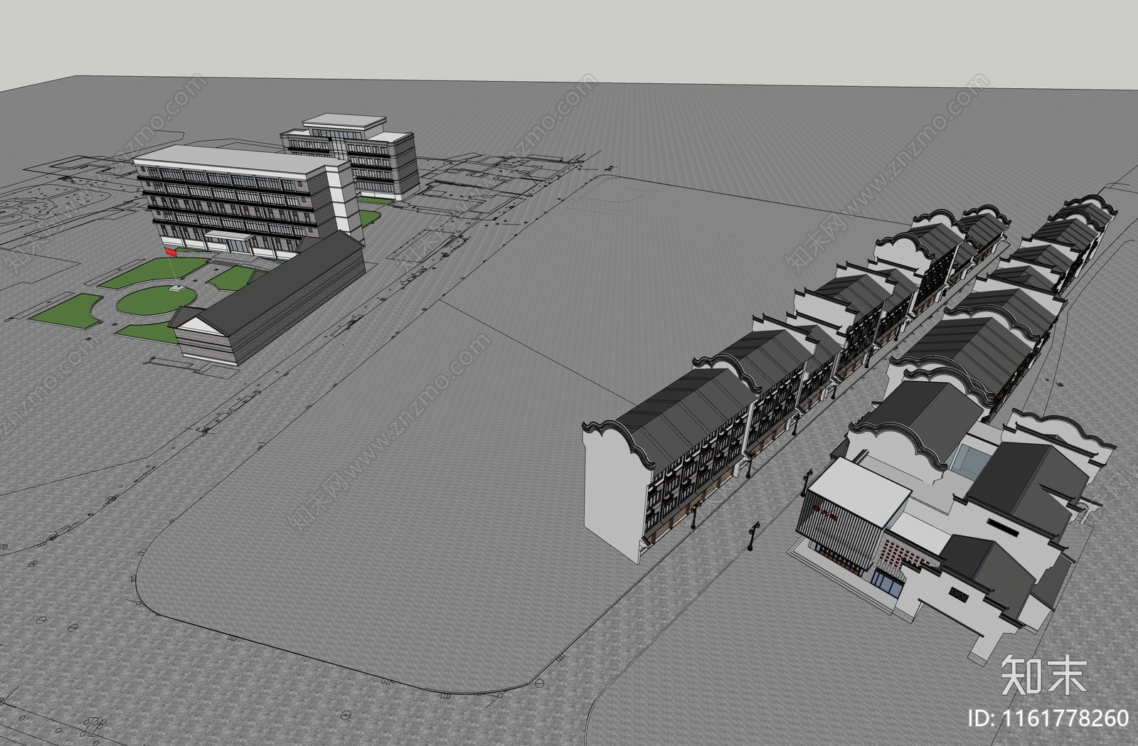 新中式商业街SU模型下载【ID:1161778260】