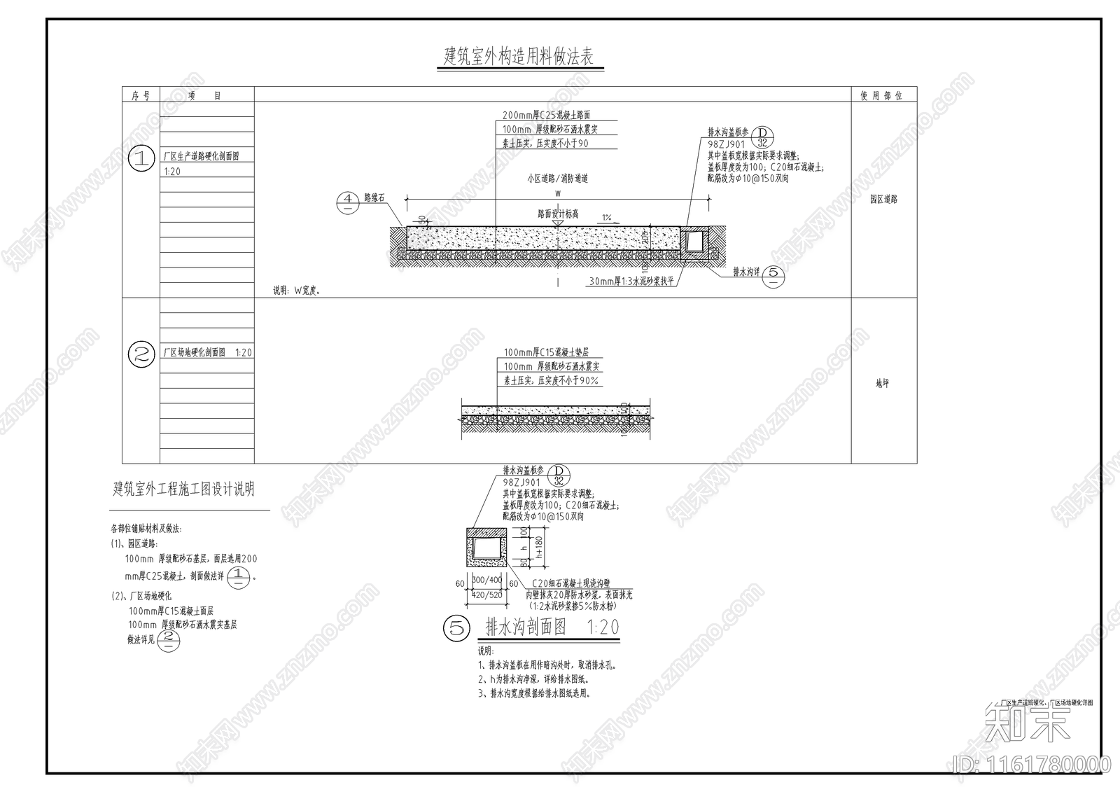 厂区道路硬化和围墙设计施工图下载【ID:1161780000】