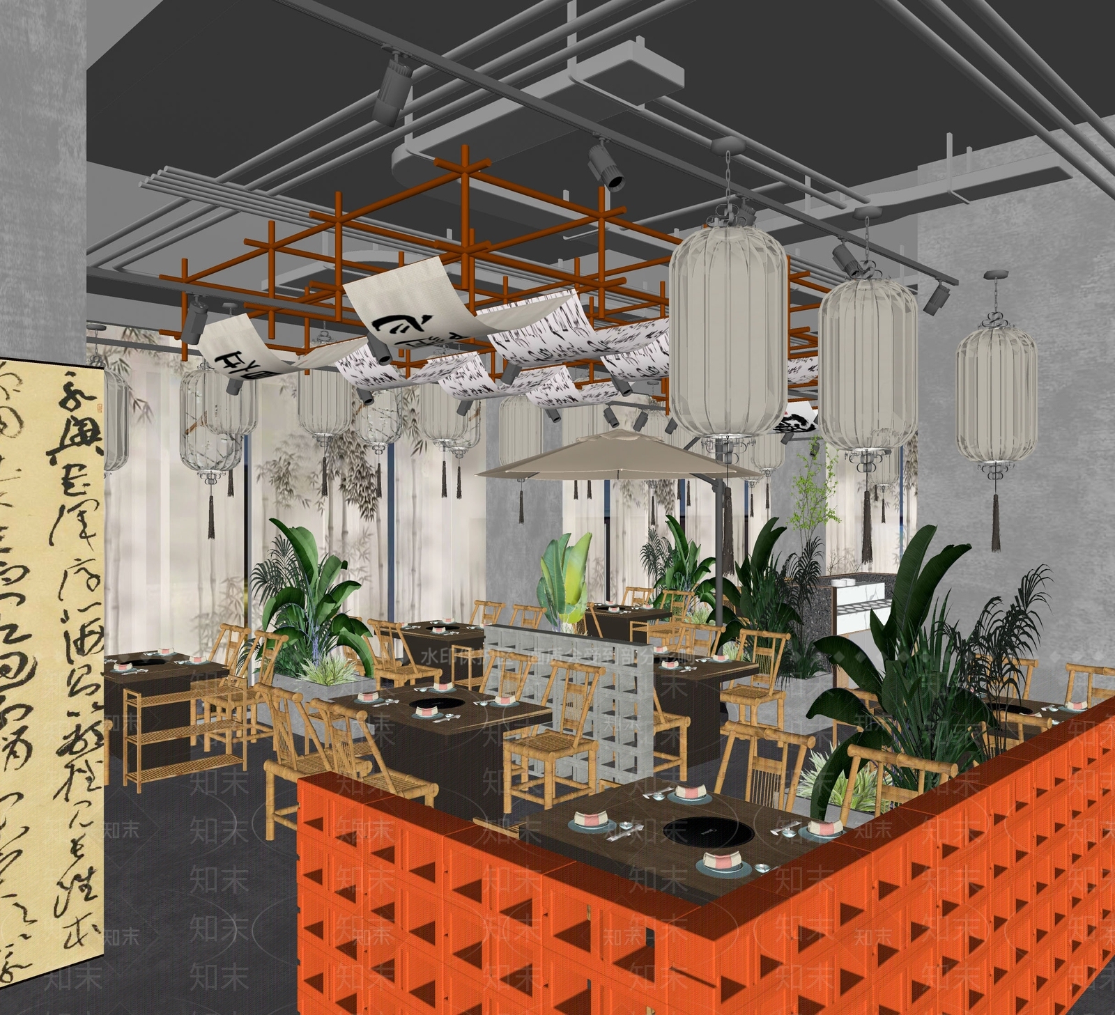 新中式火锅店SU模型下载【ID:1161781127】