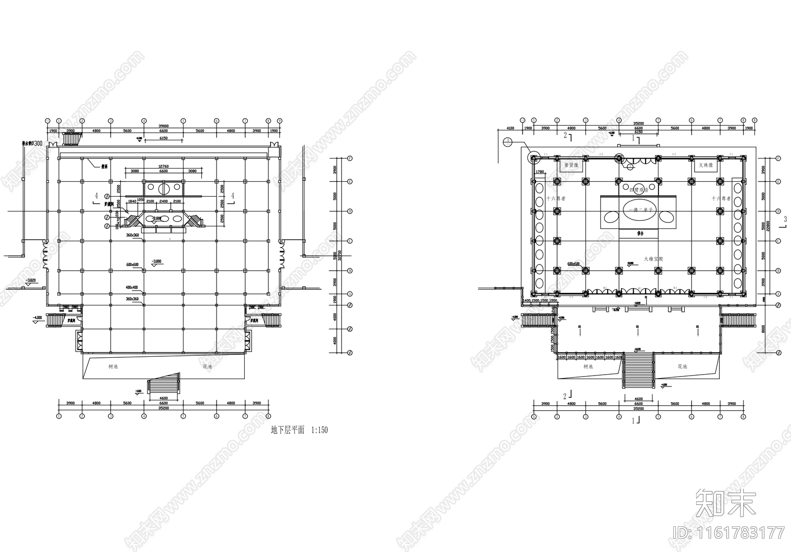 中式传统大雄宝殿平面图施工图下载【ID:1161783177】
