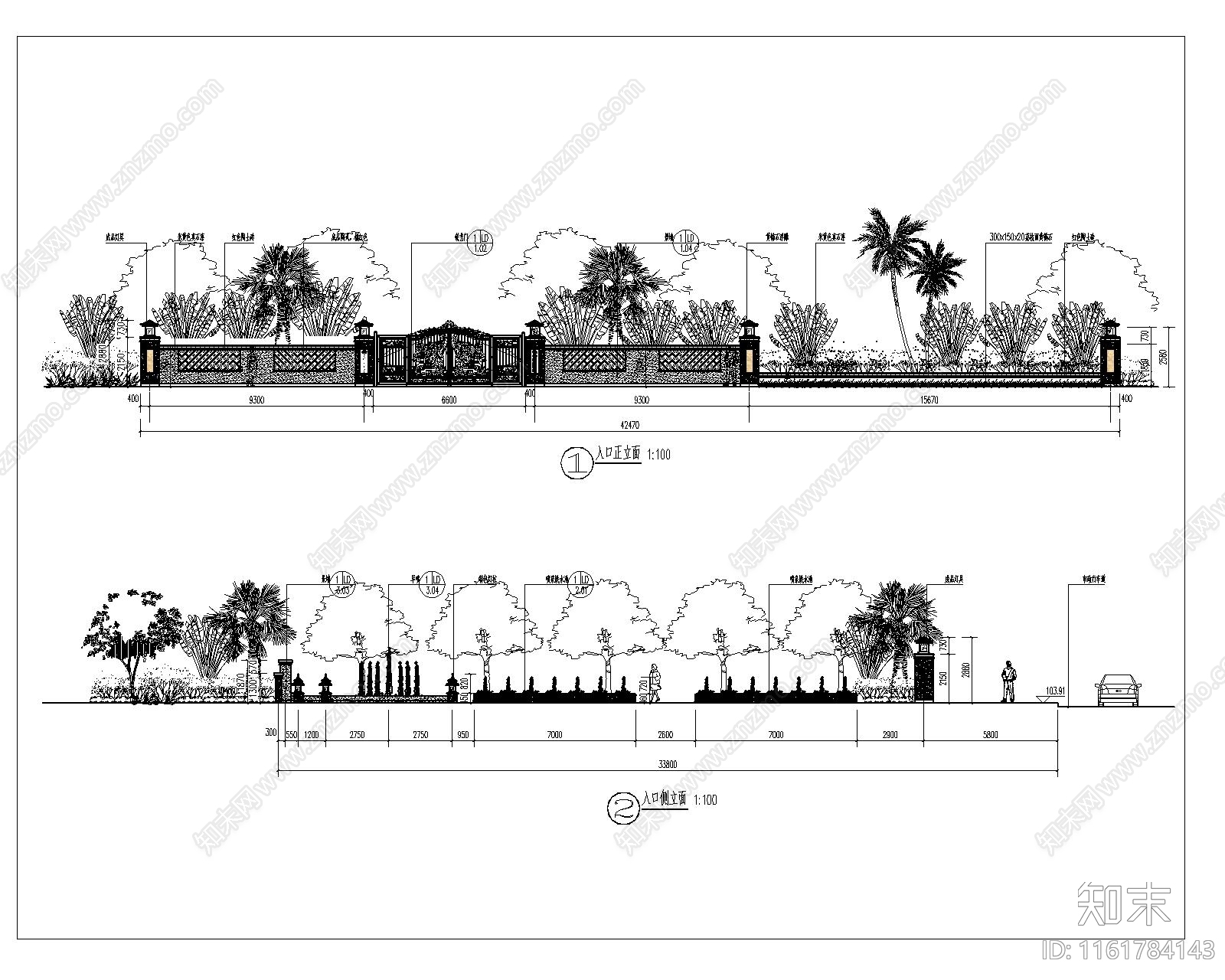 入口大门立面详图施工图下载【ID:1161784143】