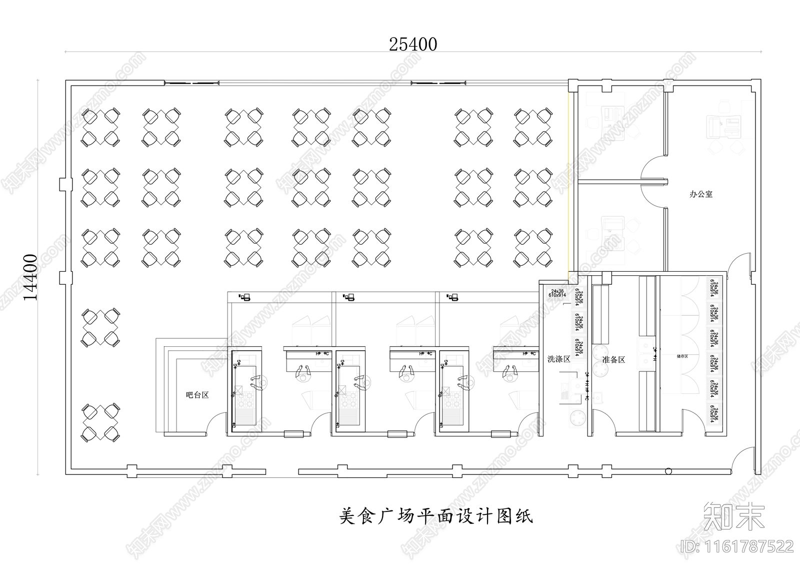 美食广场平面设计图纸施工图下载【ID:1161787522】