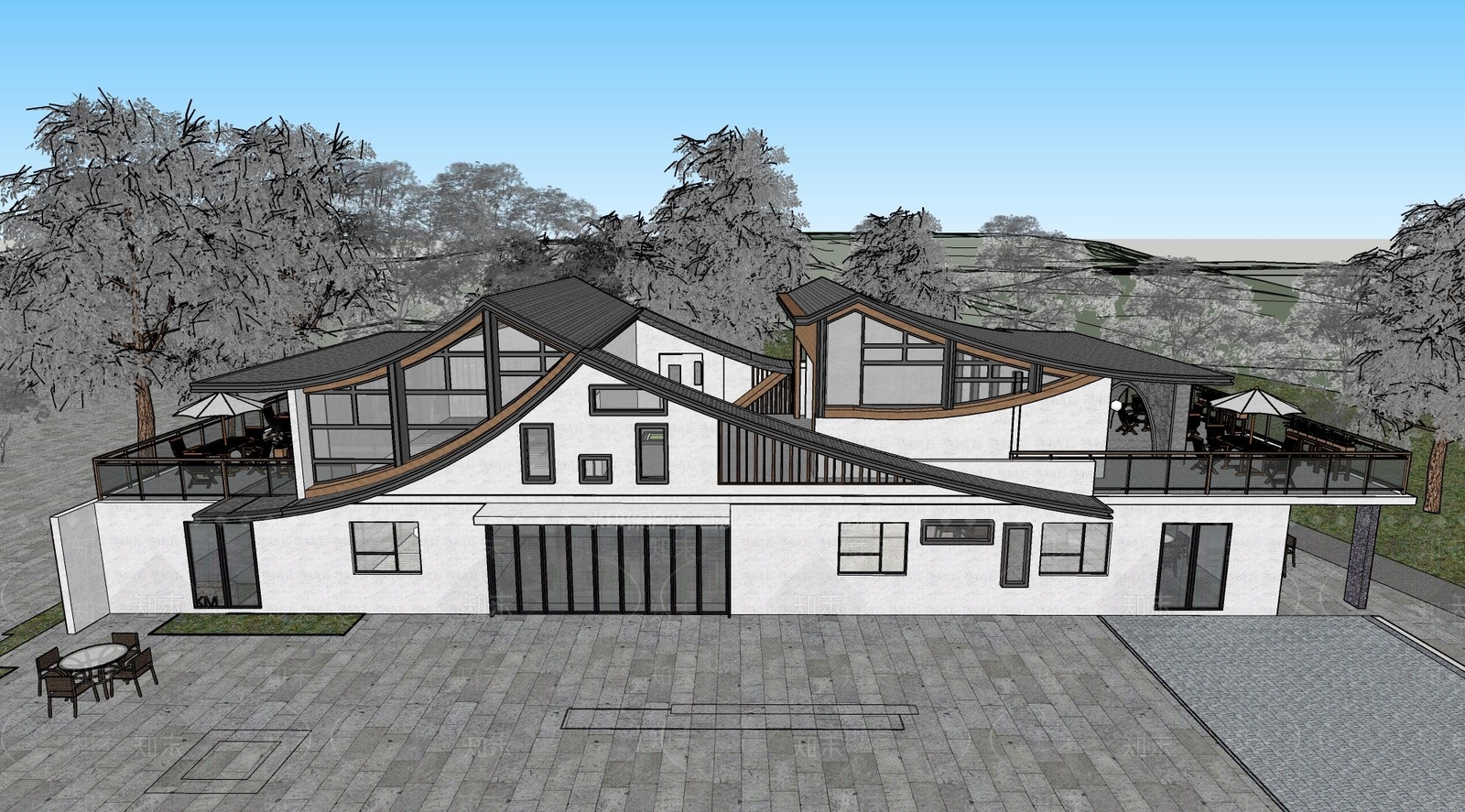 新中式乡村驿站SU模型下载【ID:1161788939】