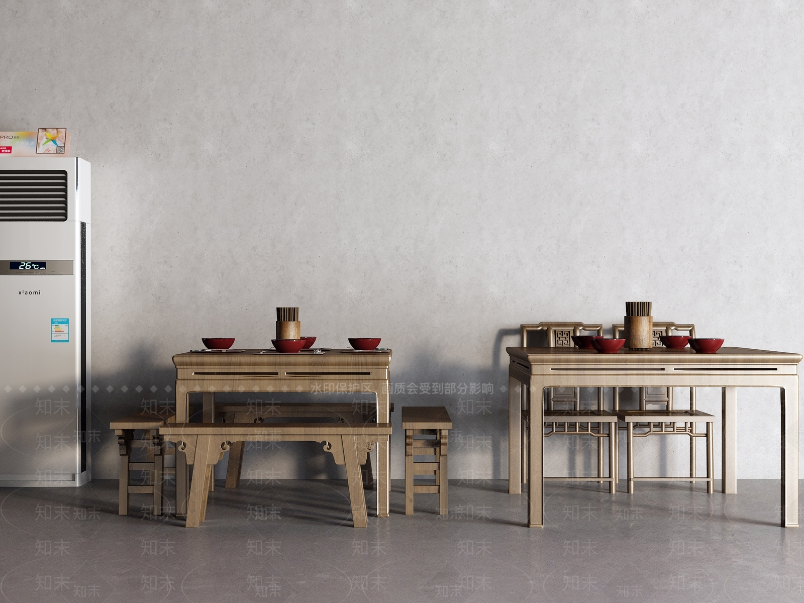 中式餐桌椅组合3D模型下载【ID:1161791306】