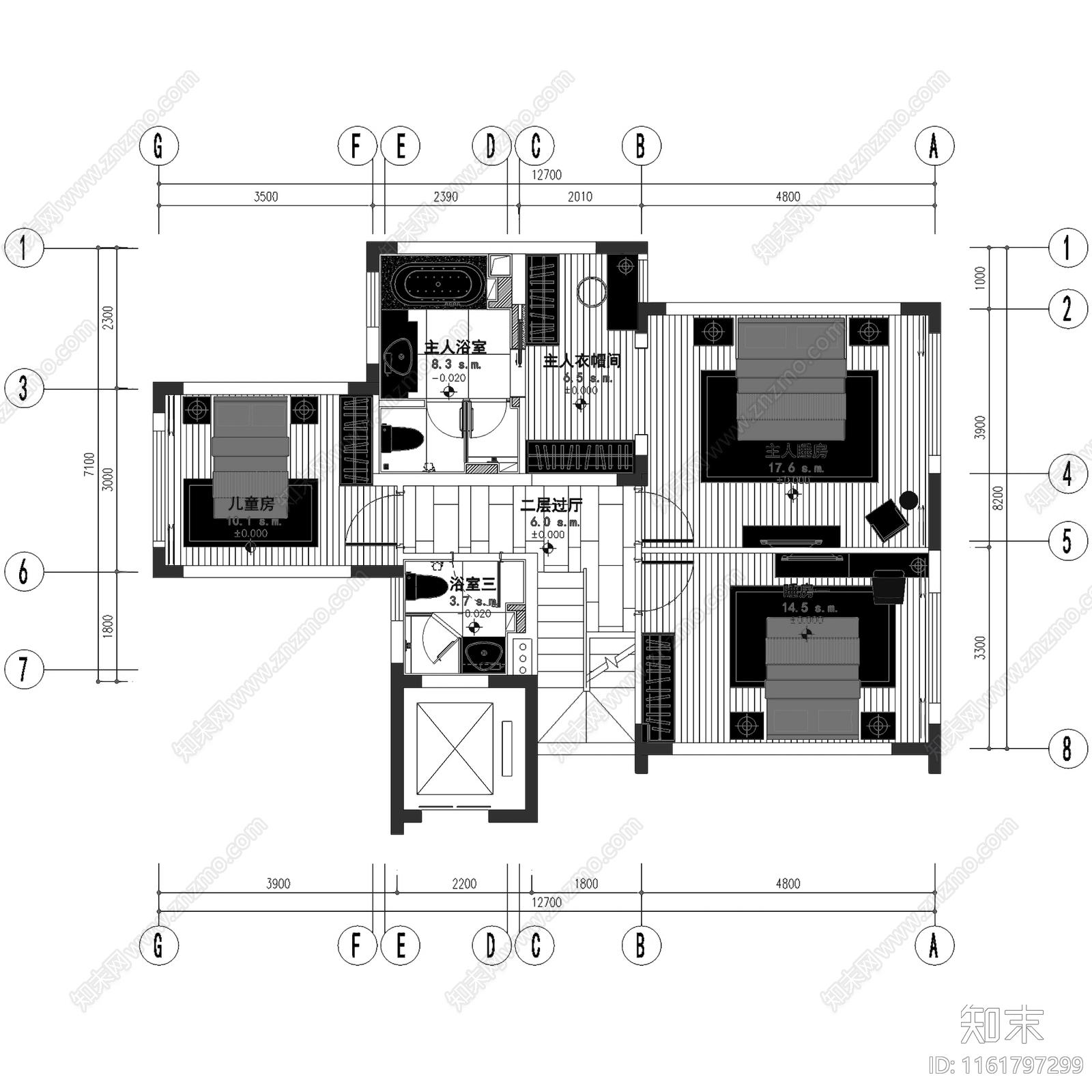 现代简约新力南昌铂园二层别墅室内家装cad施工图下载【ID:1161797299】