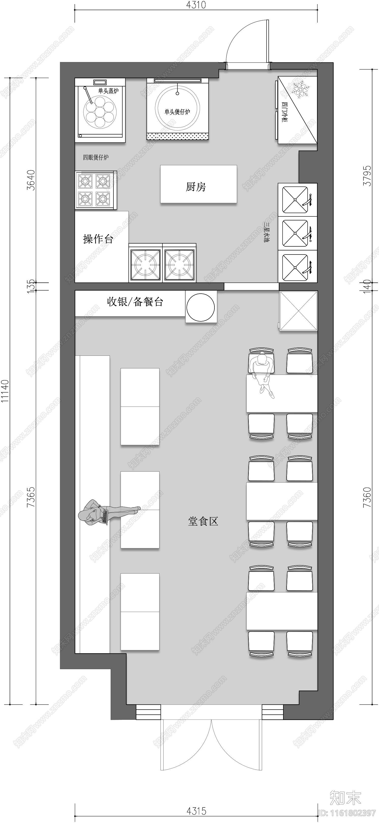 粉面店快餐自助餐餐饮店平面cad施工图下载【ID:1161802397】