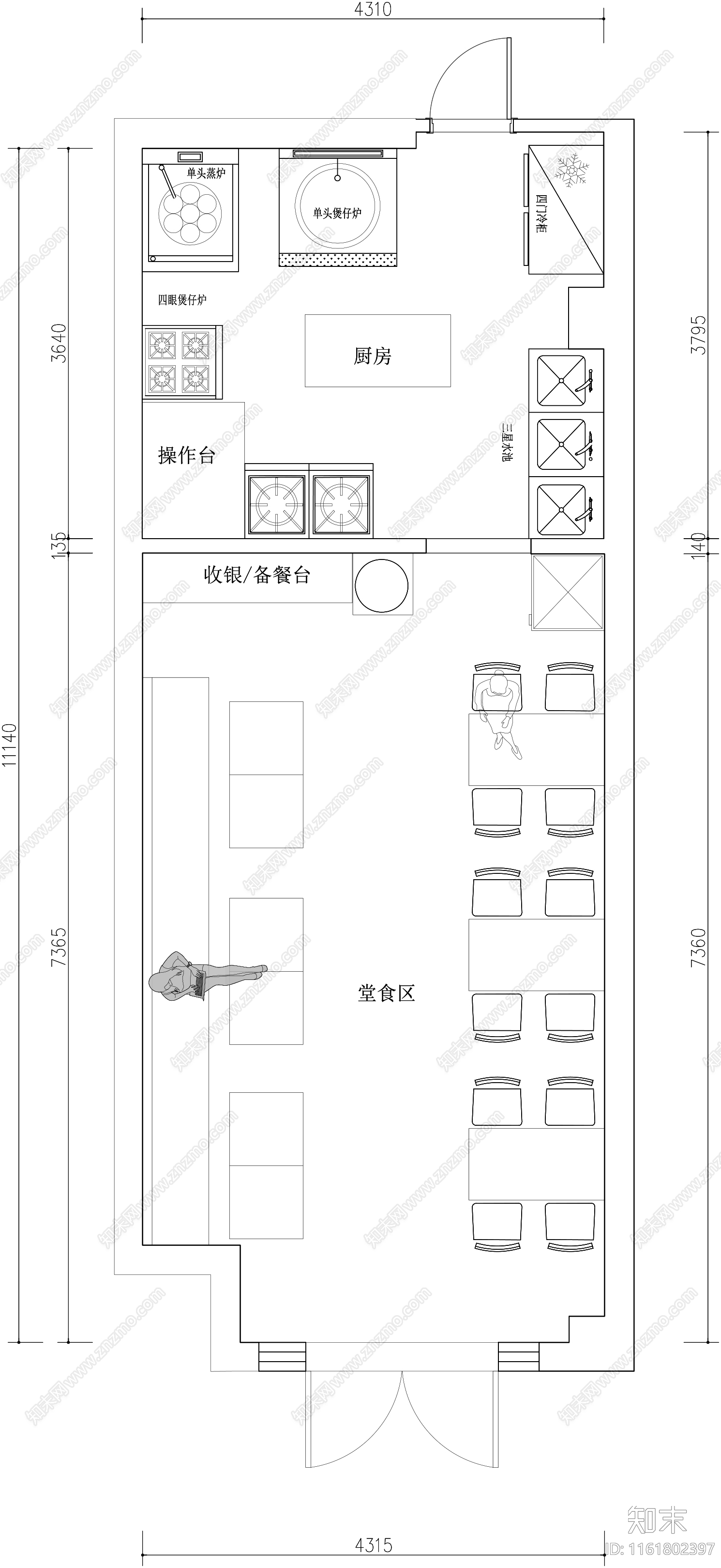 粉面店快餐自助餐餐饮店平面cad施工图下载【ID:1161802397】