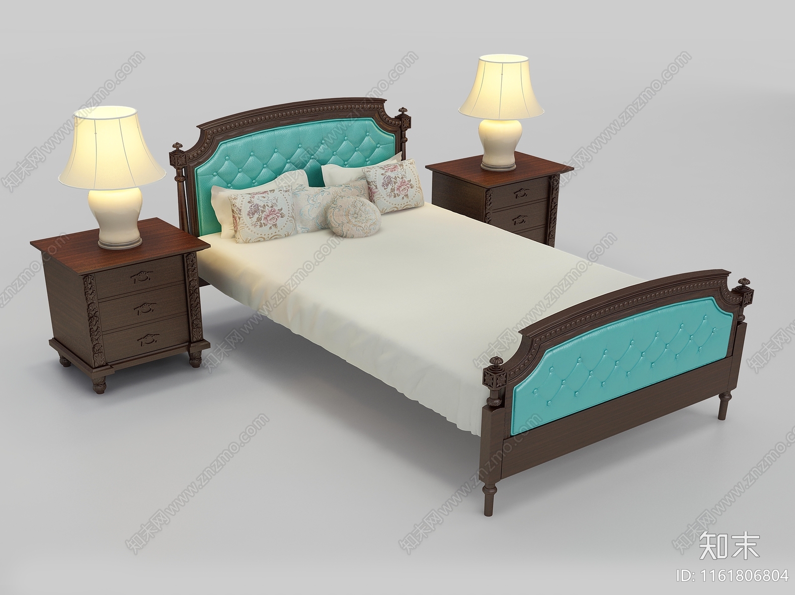 美式单人床3D模型下载【ID:1161806804】