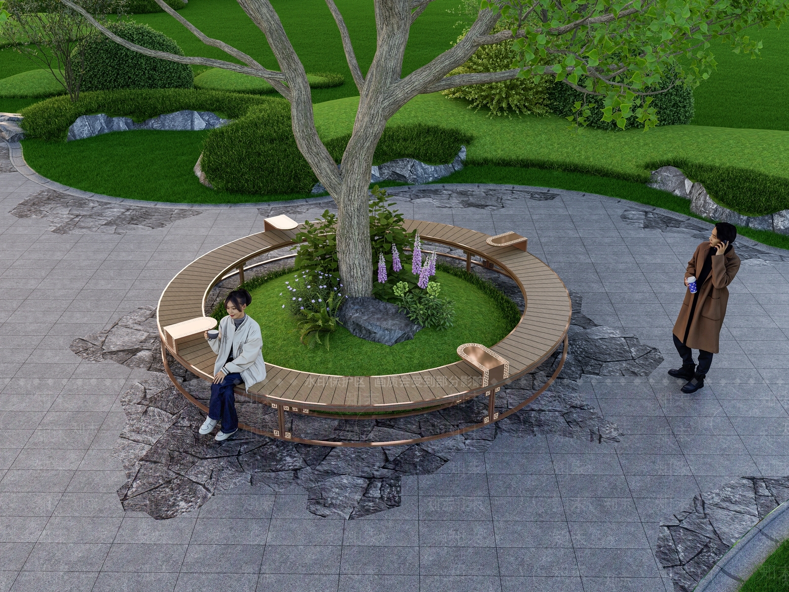 新中式圆盘景观座椅SU模型下载【ID:1161808424】