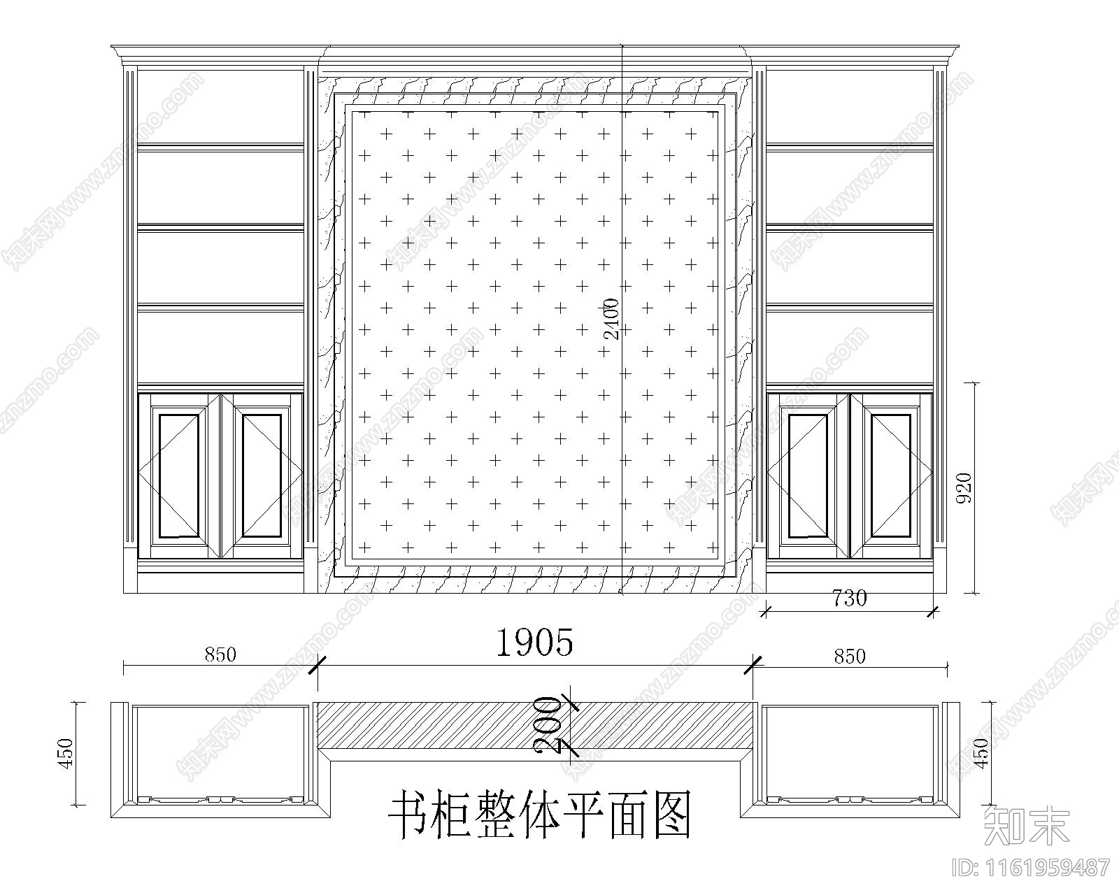 橡木书柜大样图cad施工图下载【ID:1161959487】