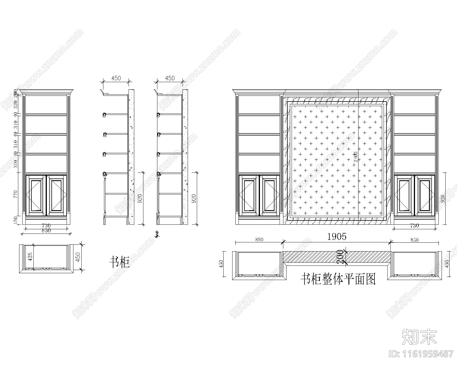 橡木书柜大样图cad施工图下载【ID:1161959487】