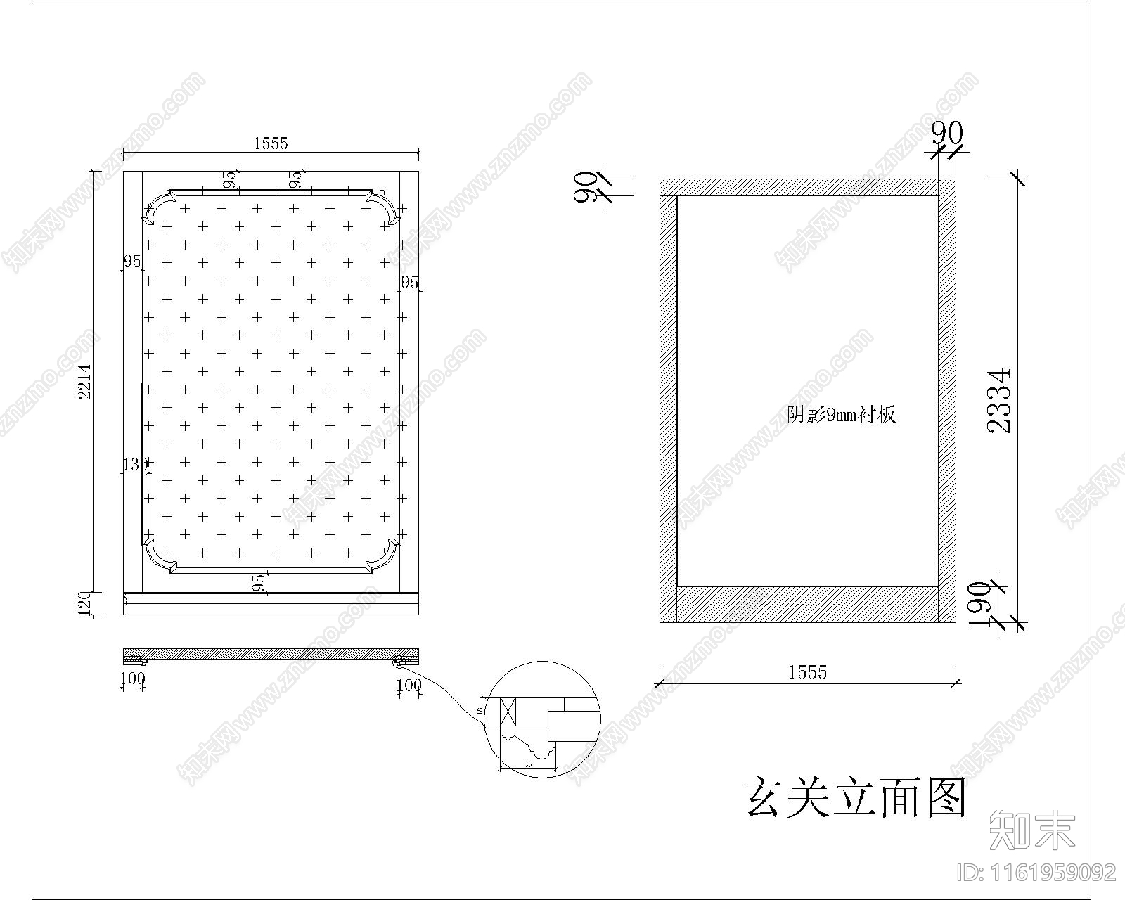 玄关橡木墙板大样图cad施工图下载【ID:1161959092】