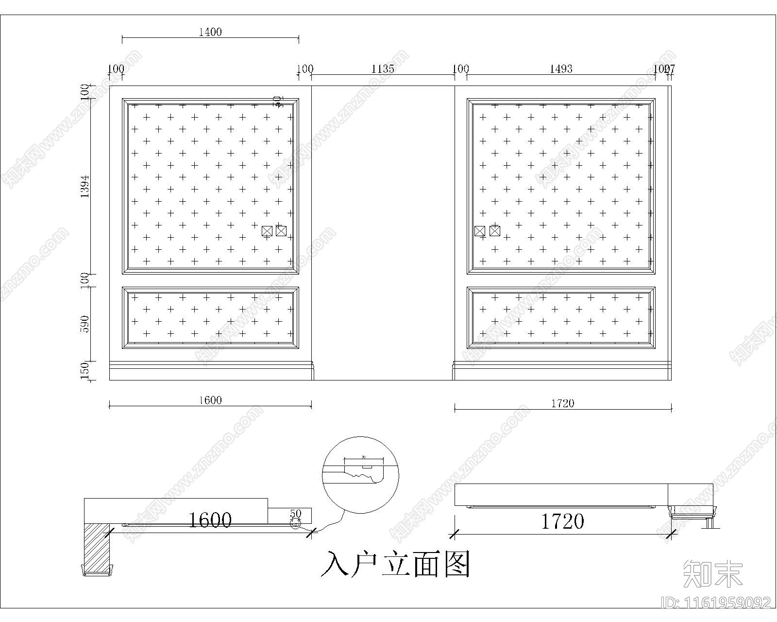 玄关橡木墙板大样图cad施工图下载【ID:1161959092】