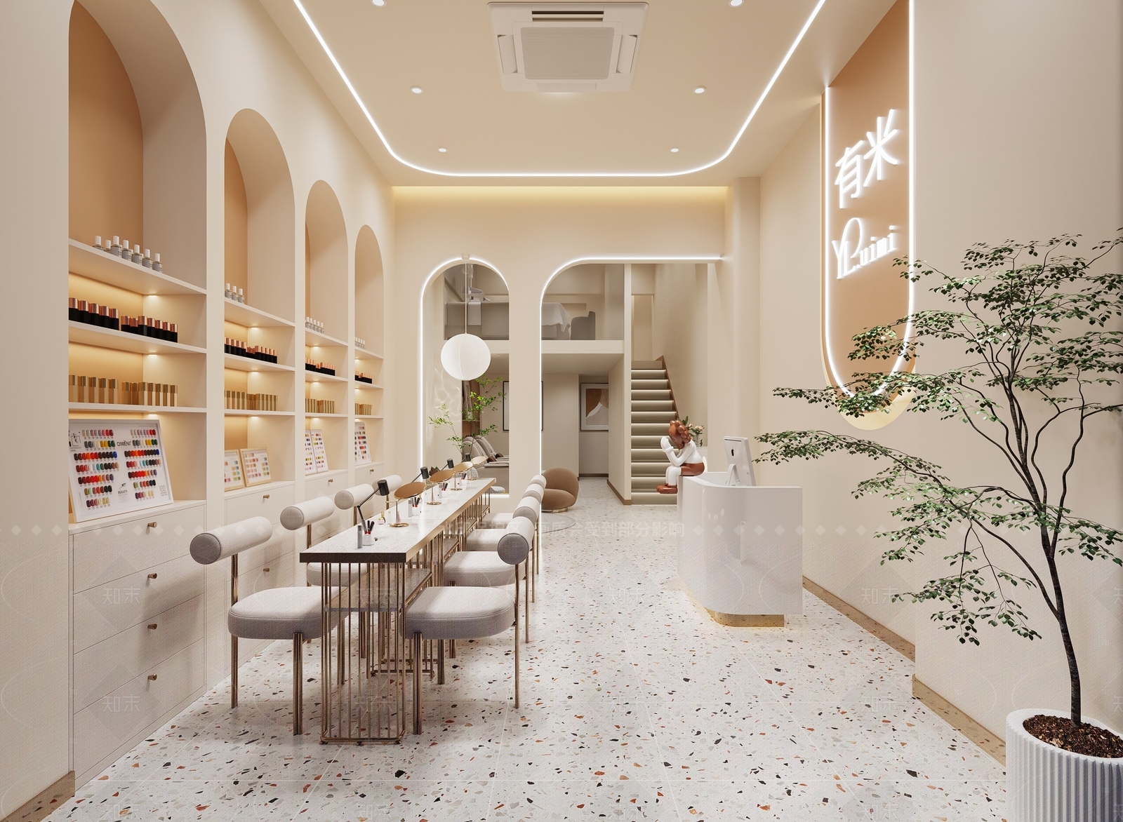 现代侘寂风美甲店3D模型下载【ID:1161811691】