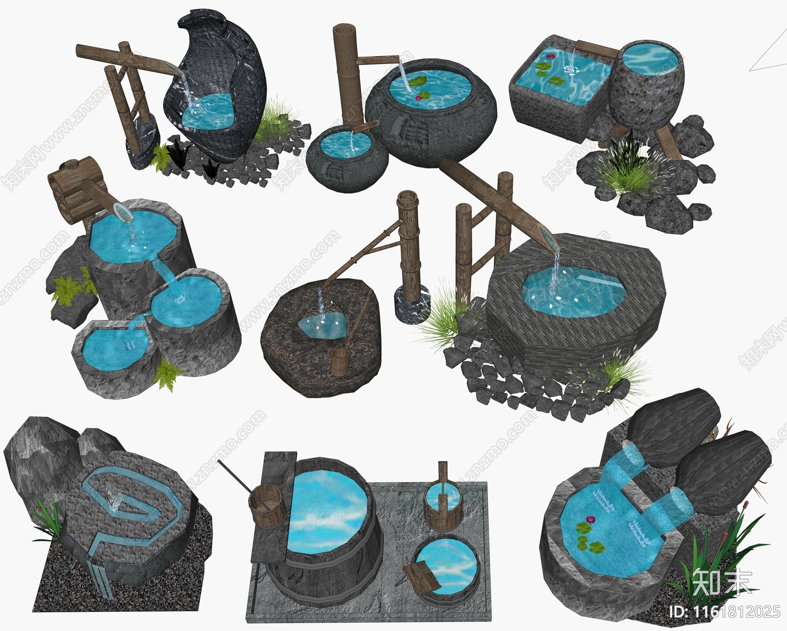 新中式景观水景SU模型下载【ID:1161812025】