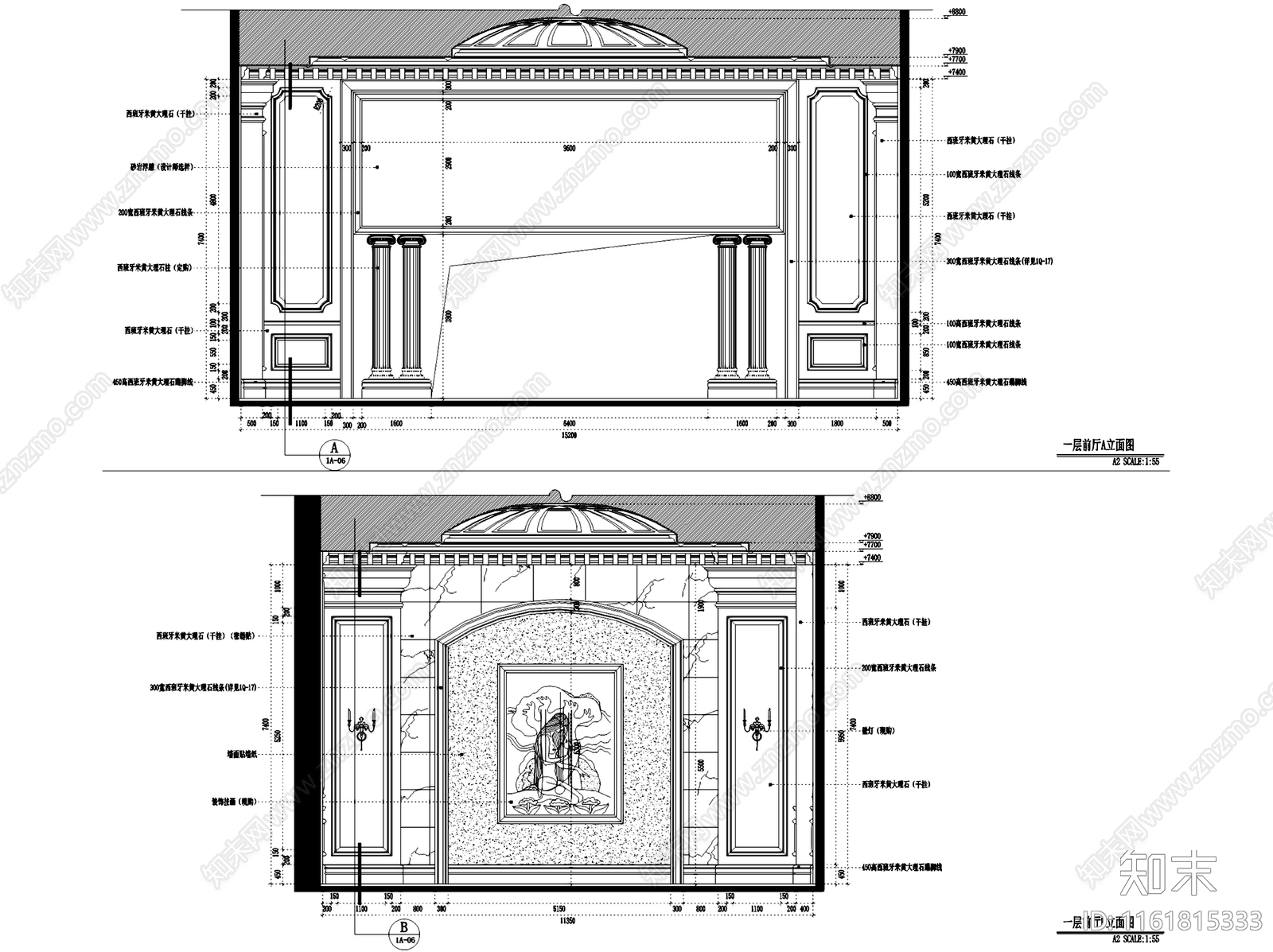 欧式售楼处前厅节点室内工装cad施工图下载【ID:1161815333】