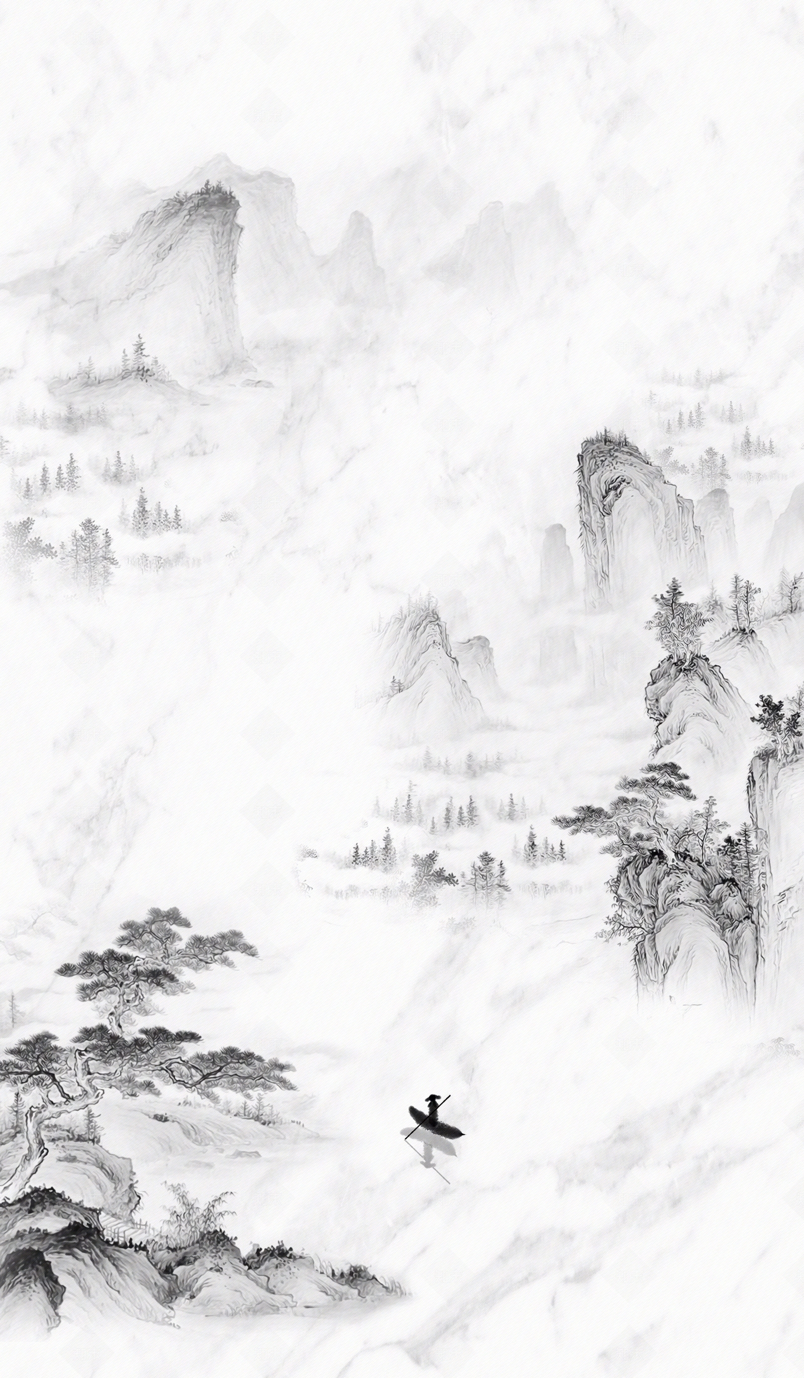 新中式山水壁纸壁画贴图下载【ID:1161816296】