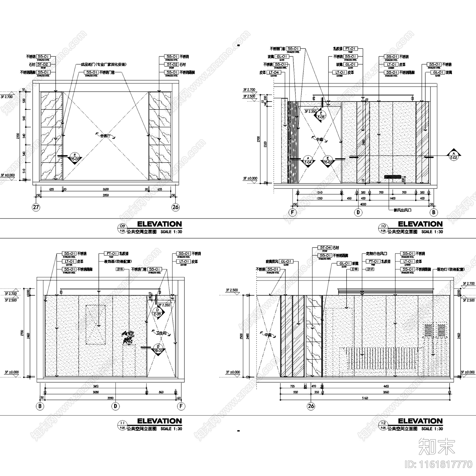 中古新中式正弘领筑A1户型大平层室内家装cad施工图下载【ID:1161817770】