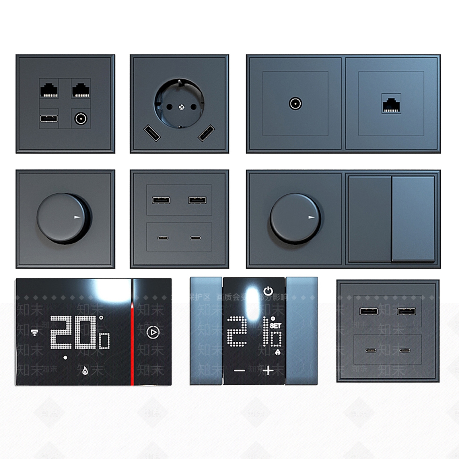 现代智能开关插座面板集合3D模型下载【ID:1161821260】
