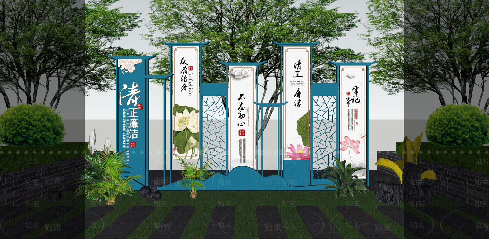 新中式廉政廉洁户外宣传栏SU模型下载【ID:1161822537】