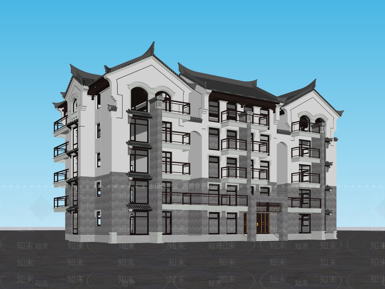 中式建筑SU模型下载【ID:1161827573】