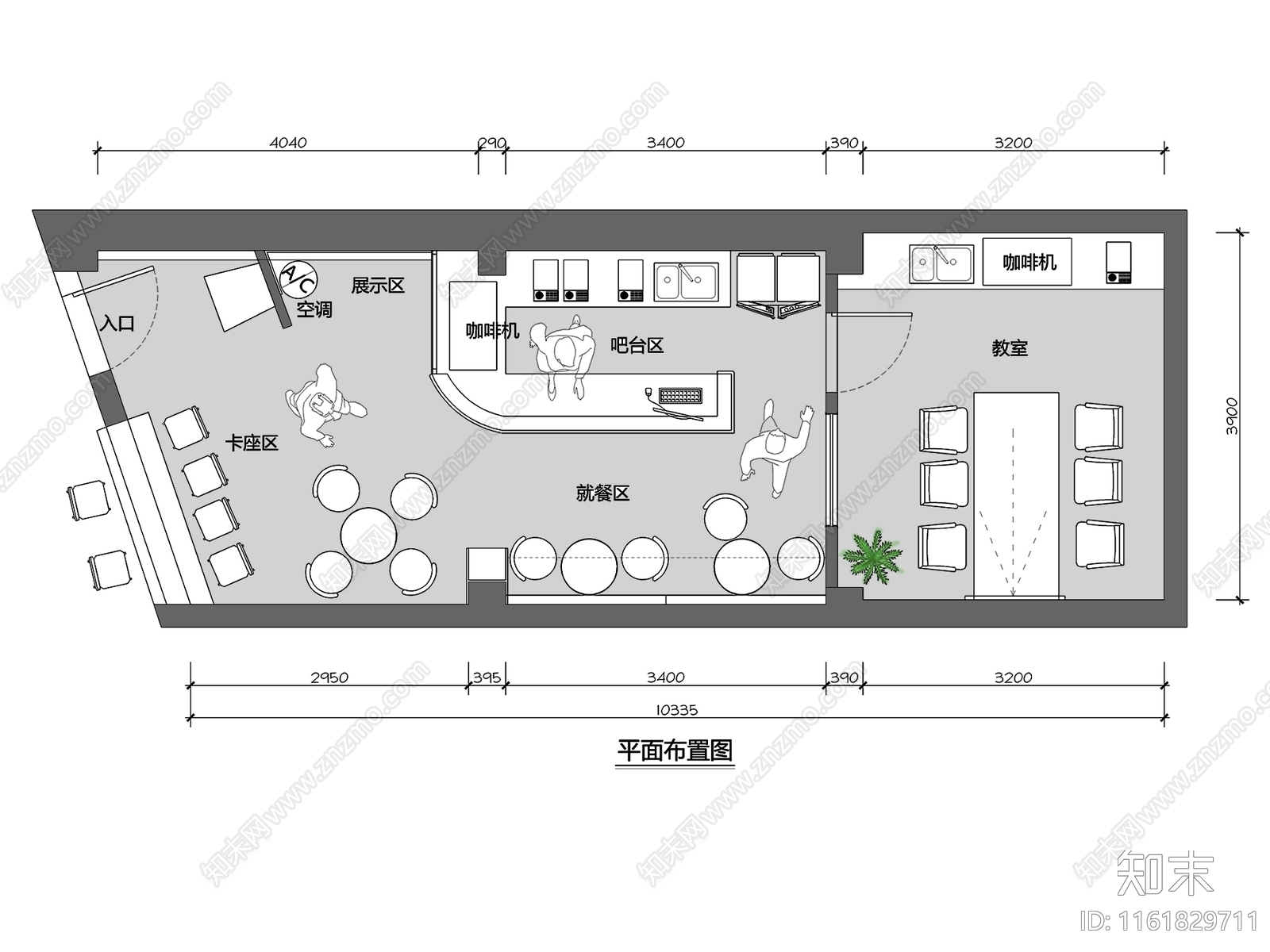 51㎡北欧风格咖啡馆施工图下载【ID:1161829711】