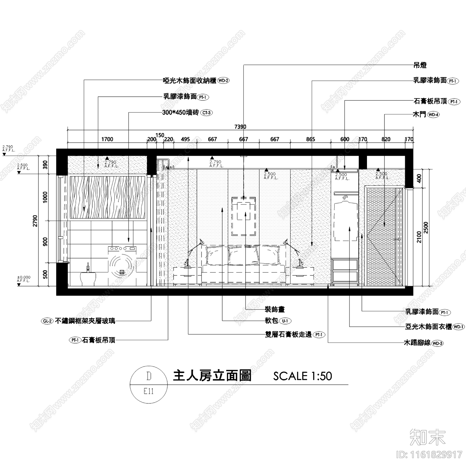 现代简约两室两厅两卫平层室内家装cad施工图下载【ID:1161829917】