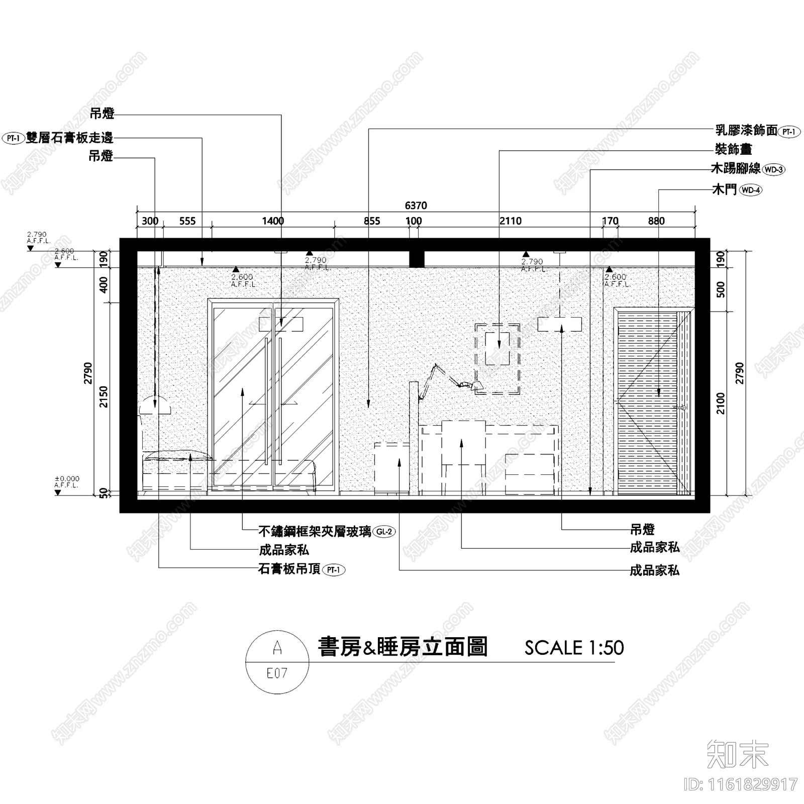 现代简约两室两厅两卫平层室内家装cad施工图下载【ID:1161829917】