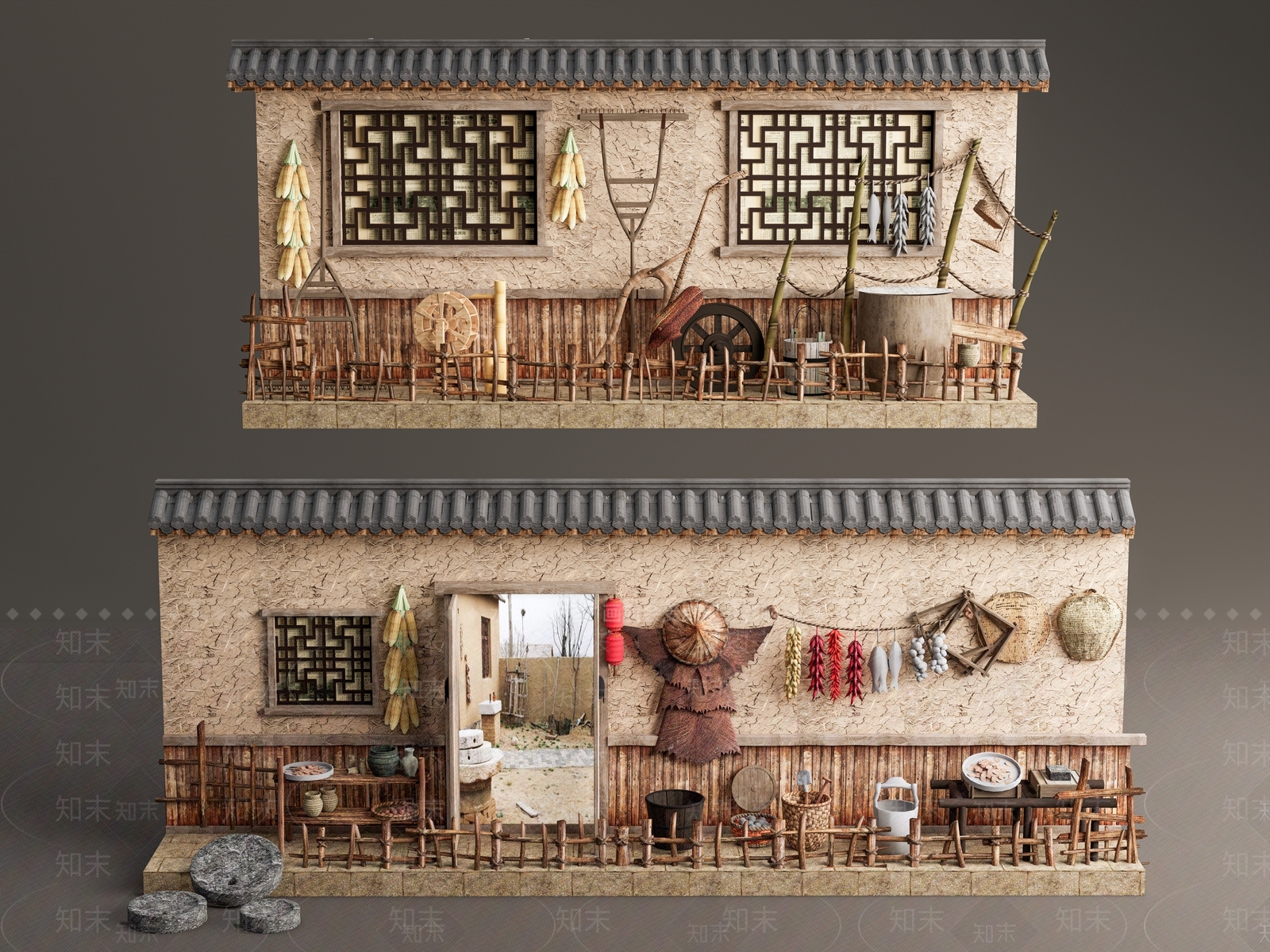 中式乡村景墙3D模型下载【ID:1161831746】