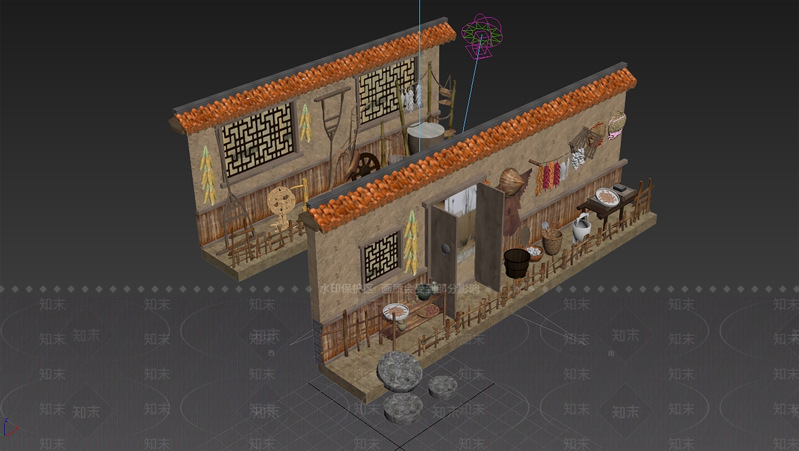 中式乡村景墙3D模型下载【ID:1161831746】