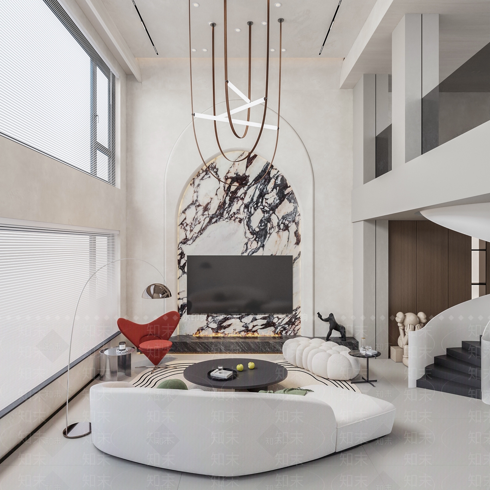 现代简约别墅挑高客厅3D模型下载【ID:1161832929】