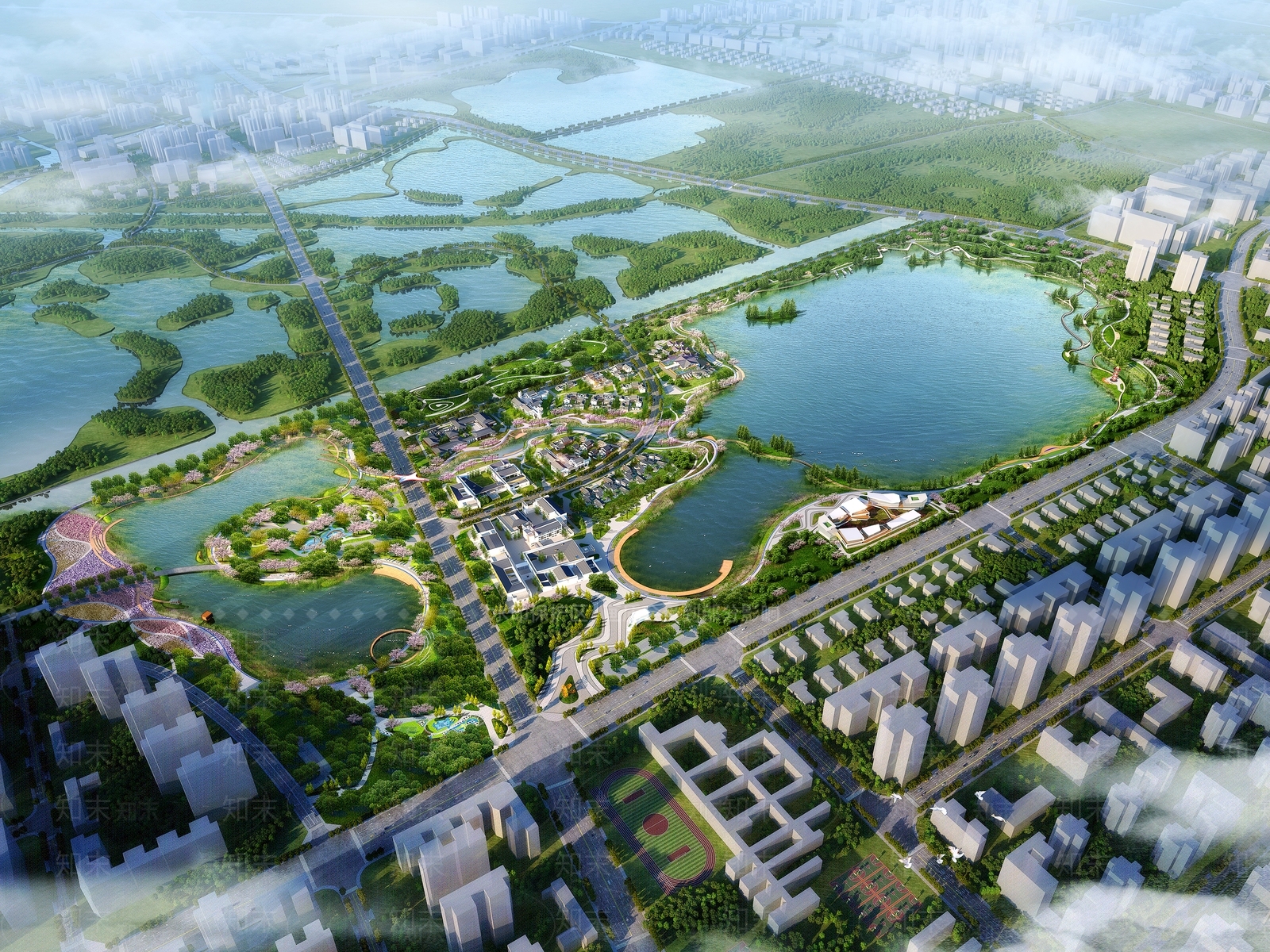 新中式商业古镇旅游规划鸟瞰图3D模型下载【ID:1161835189】