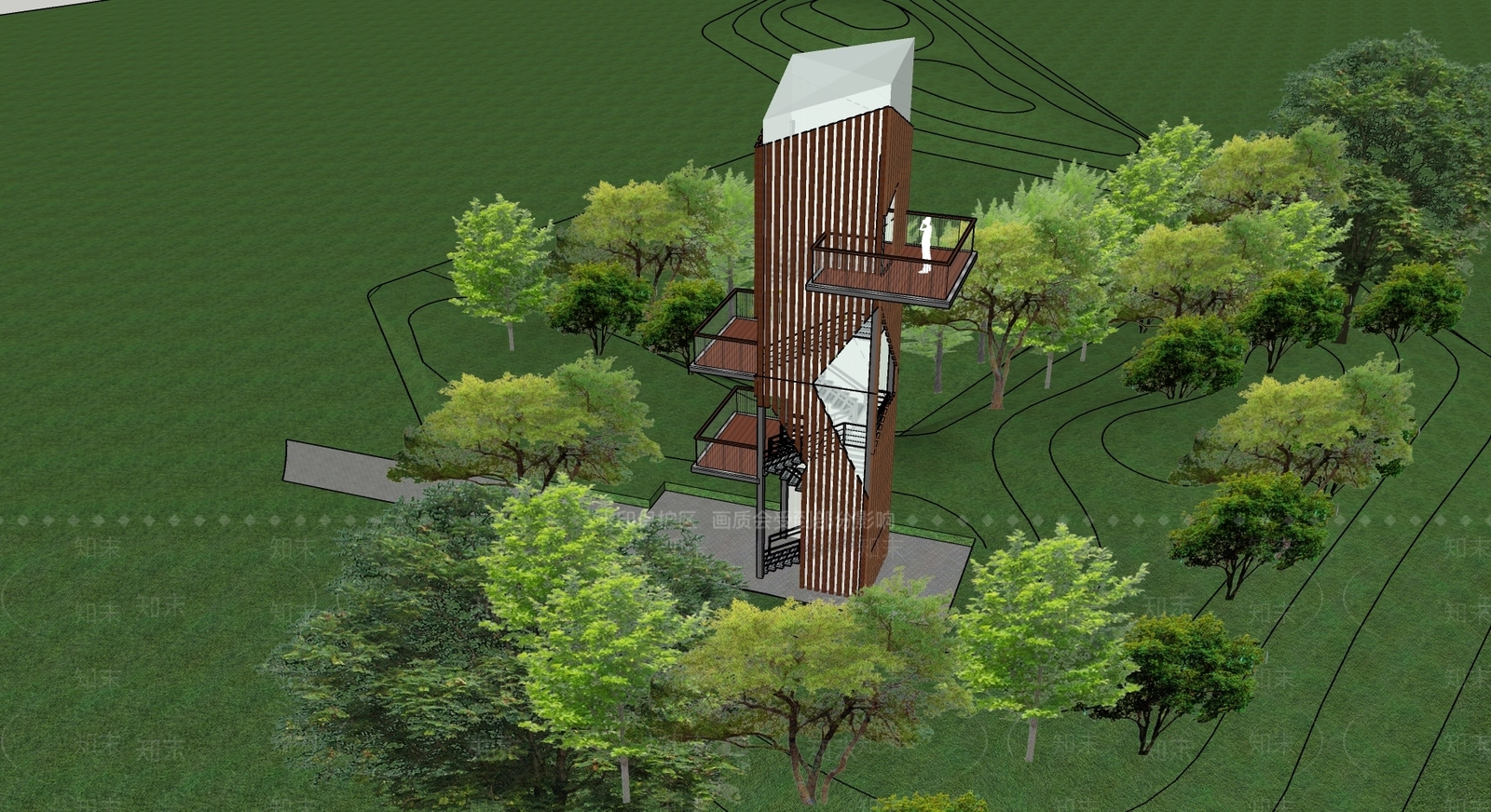 现代木制塔楼SU模型下载【ID:1161835542】