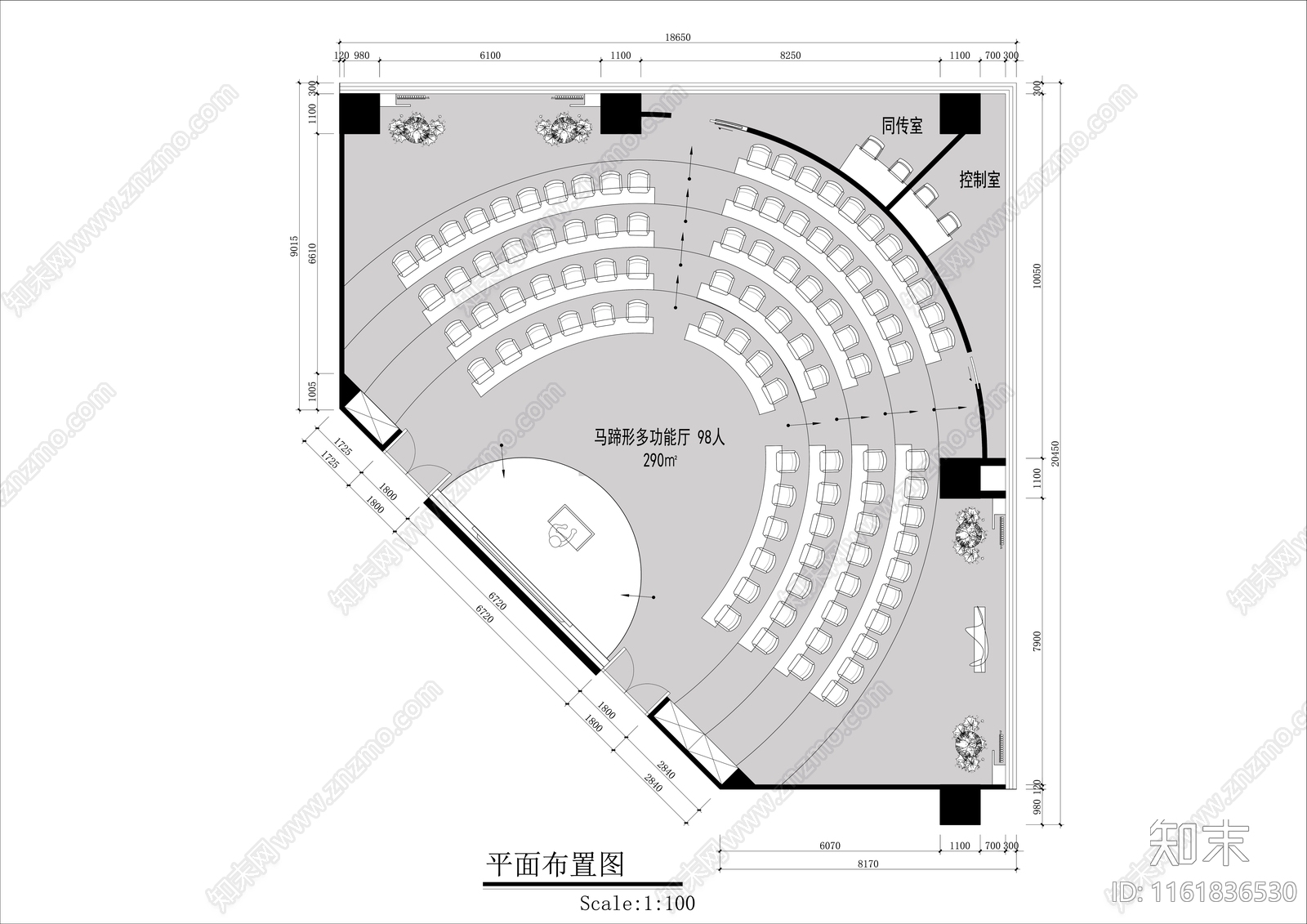 现代阶梯式报告厅平面布局图施工图下载【ID:1161836530】