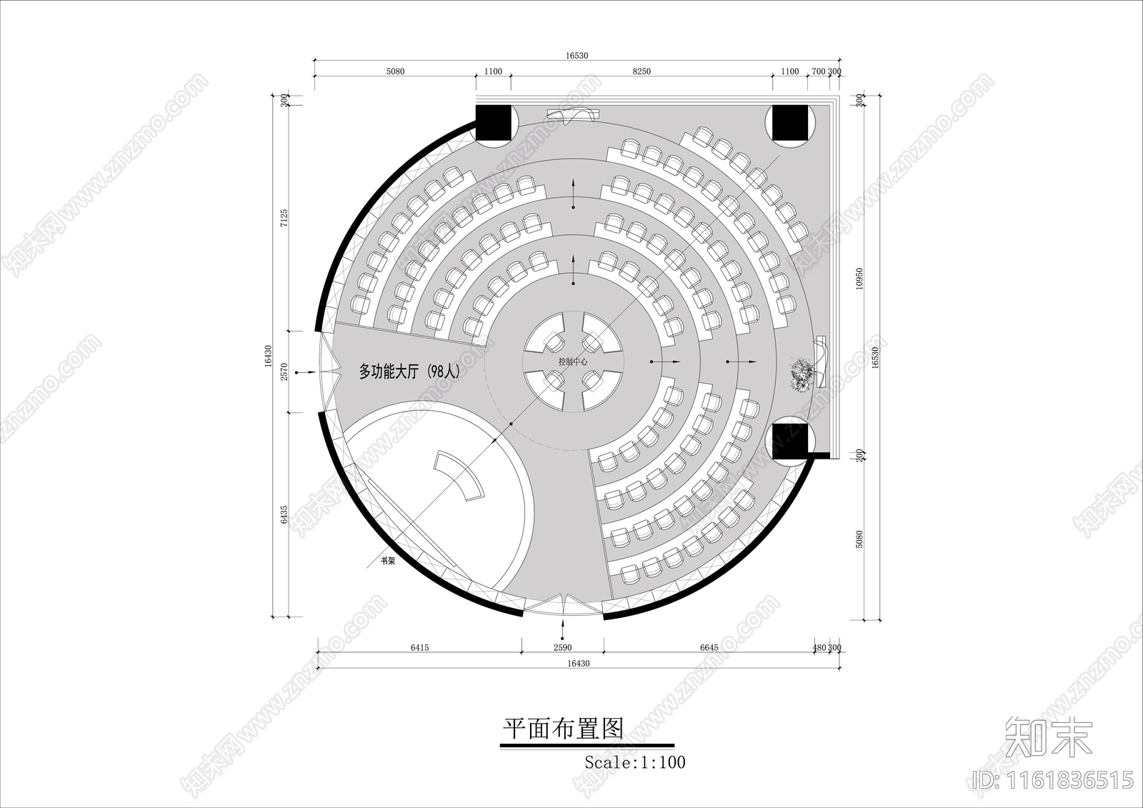 现代多功能报告厅平面图施工图下载【ID:1161836515】