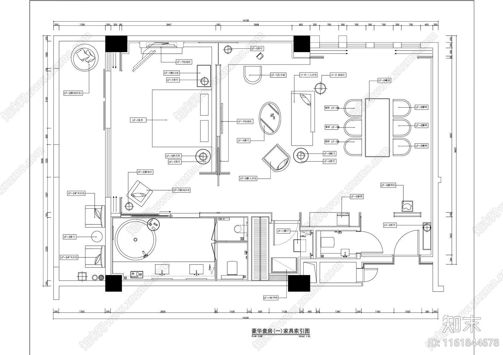 星级酒店豪华家庭套房带阳台室内精装修施工图下载【ID:1161844678】