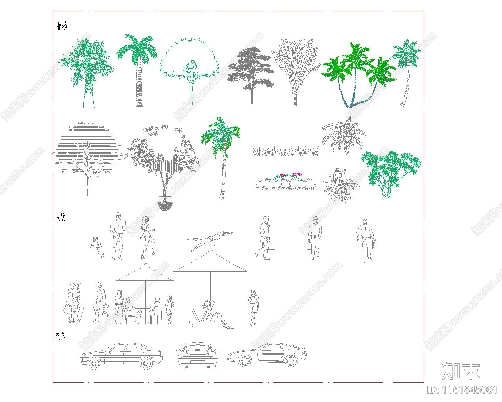 园林小品植物人物汽车图库施工图下载【ID:1161845001】