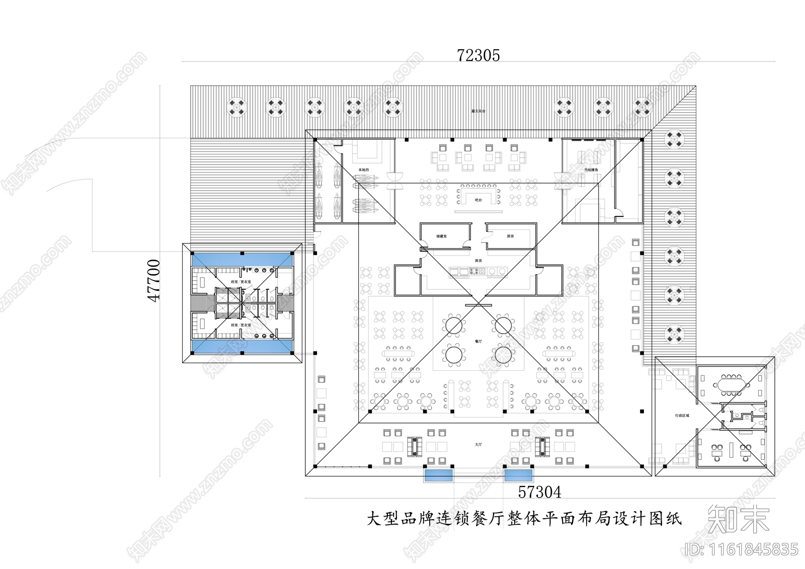 大型品牌连锁餐厅整体平面布局设计图纸施工图下载【ID:1161845835】