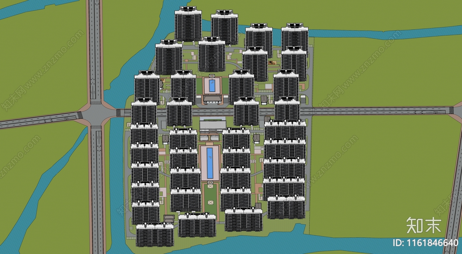 现代小区建筑SU模型下载【ID:1161846640】