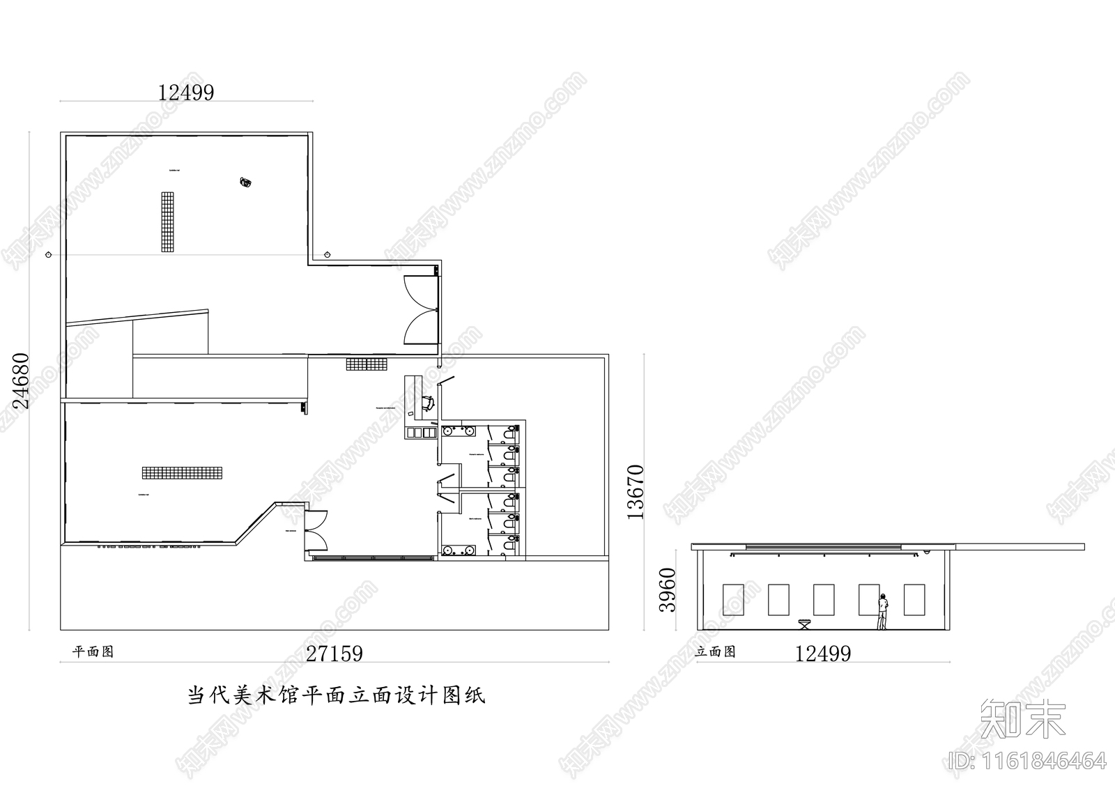 当代美术馆平面立面设计图纸施工图下载【ID:1161846464】