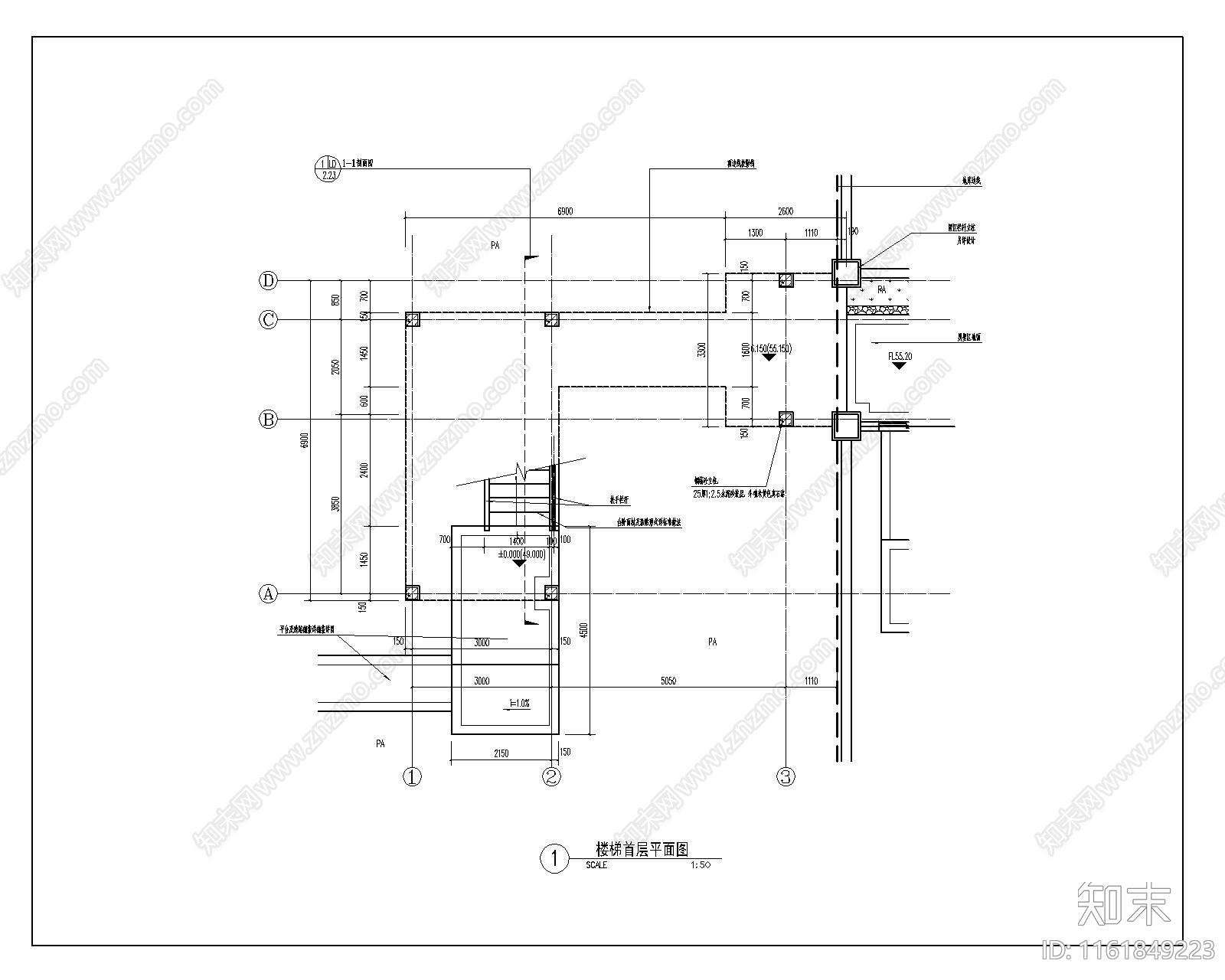 楼梯详图平面剖面图施工图下载【ID:1161849223】