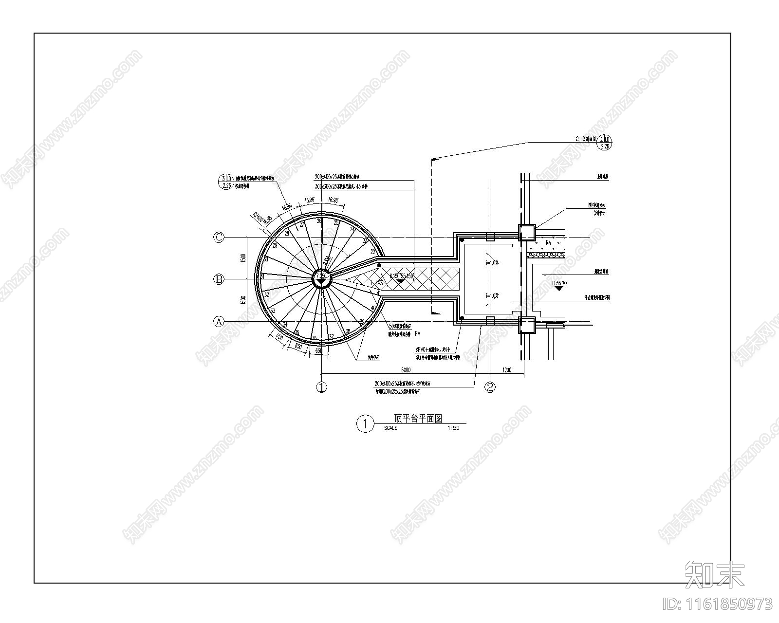 旋转楼梯详图平面图立面图施工图下载【ID:1161850973】