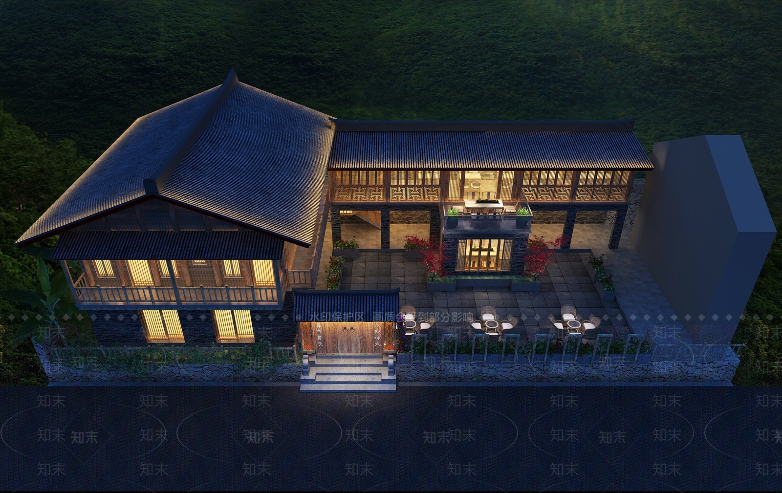 新中式民宿外观3D模型下载【ID:1161851679】