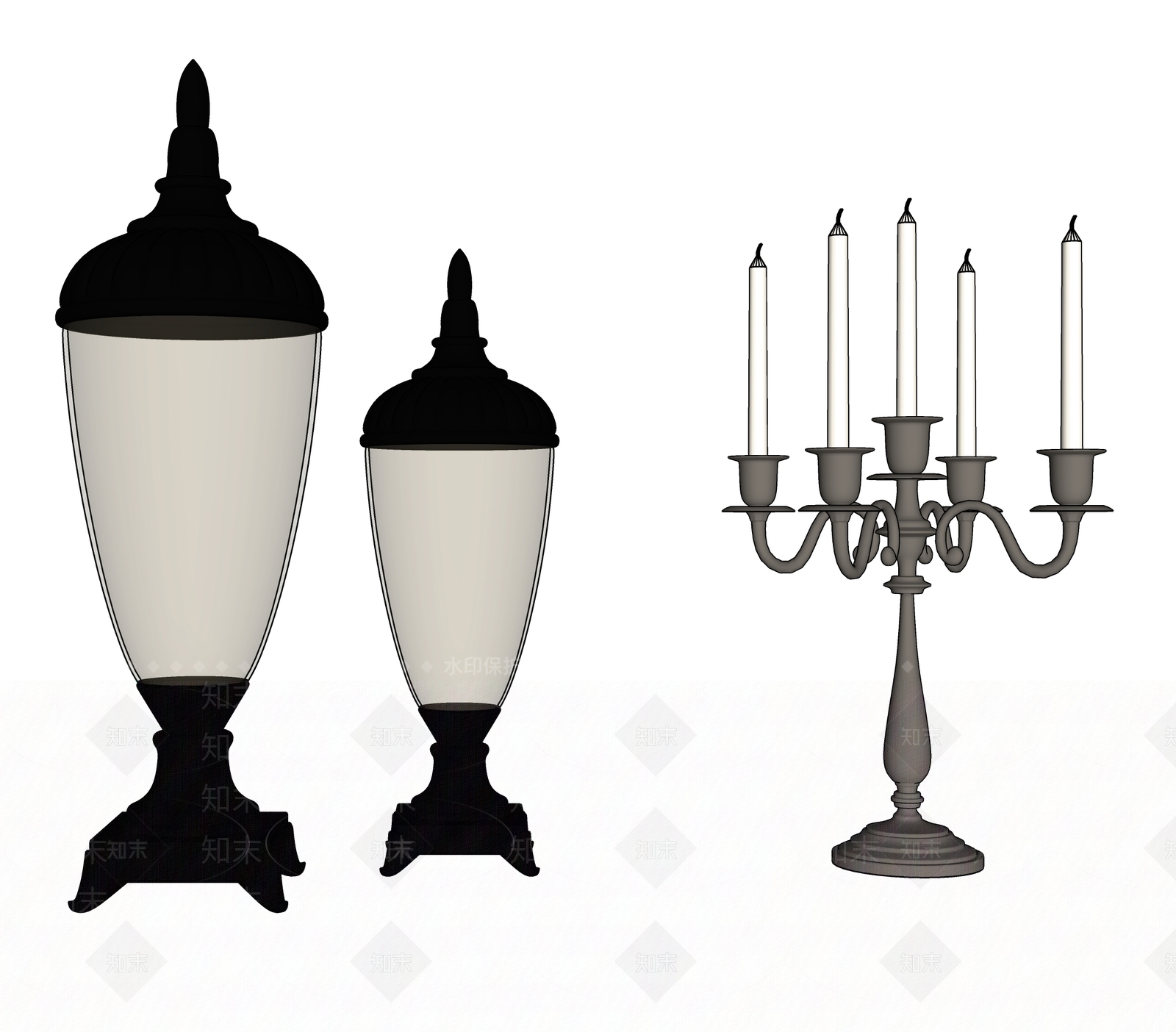 欧式烛台摆件组合SU模型下载【ID:1161853648】