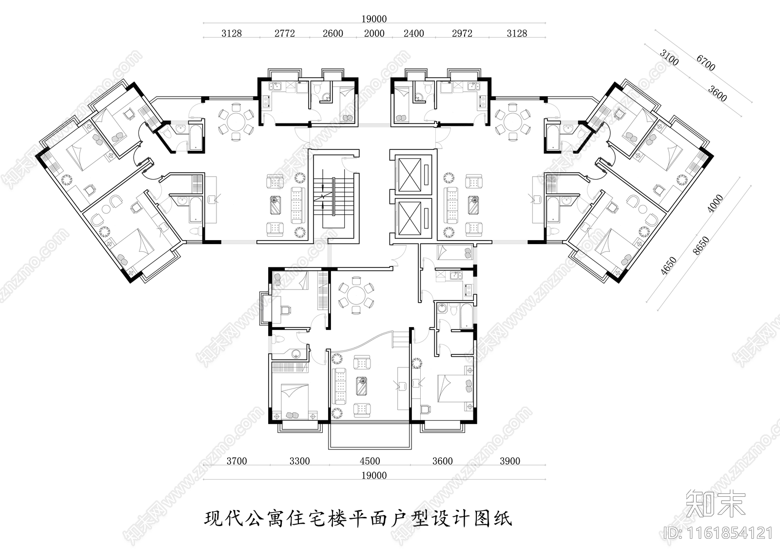 现代公寓住宅楼平面图设计图纸cad施工图下载【ID:1161854121】