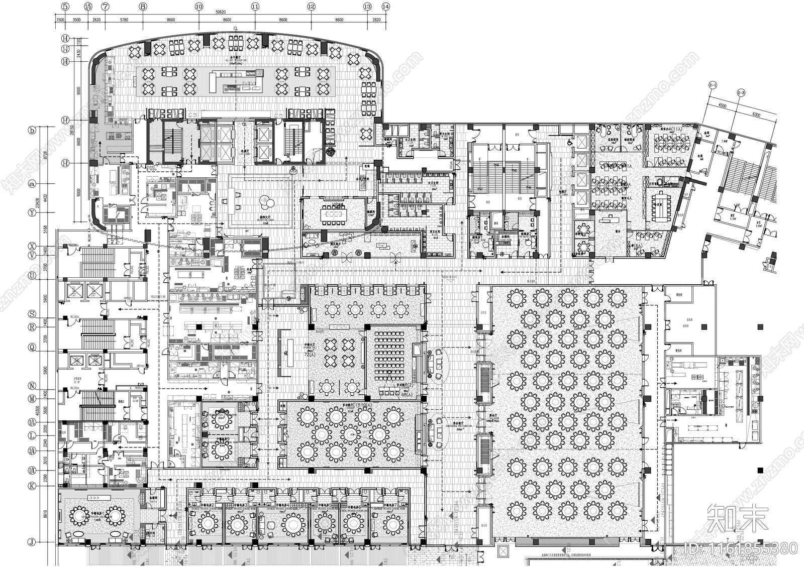 现代酒店宴会厅全日餐厅多功能厅中餐厅室内精装修施工图下载【ID:1161855380】