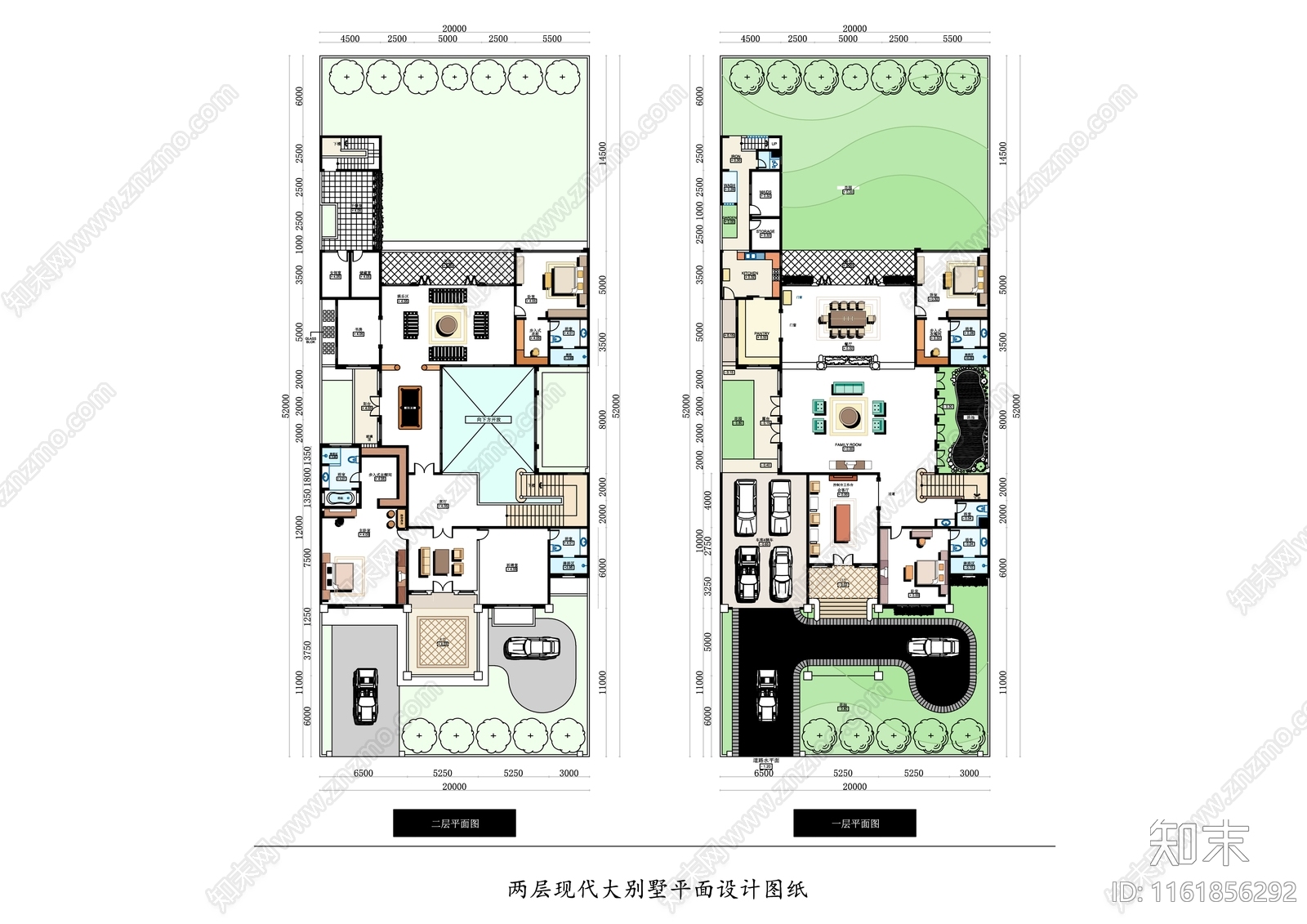 两层现代大别墅平面设计图纸施工图下载【ID:1161856292】