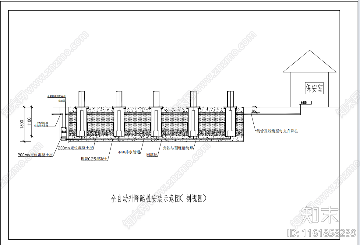 校门口等多种场合自动升降柱自动升降立柱施工图下载【ID:1161858239】